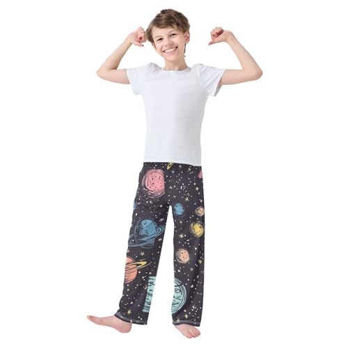 ZZXXB Space Planets Print Boys Long Pants Soft Trousers Elastic Waist Kids Lounge Bottoms with Pockets S-XL2