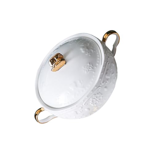 VERDANVERSE Ciotola in con Doppi Manici e Scodella per Zuppa Insalata e Frutta Design Lussuoso con Decorazione Rilievo Antipasto e Dessert Resistente e Facile da