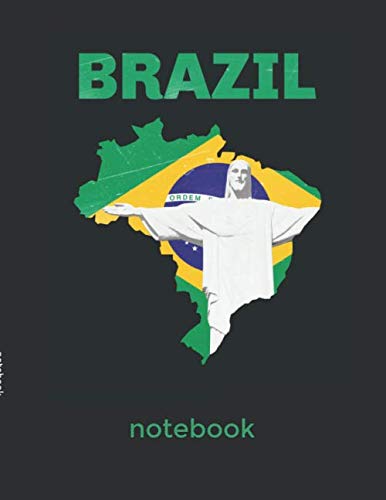Brazil Notebook: Black Notebook with Brazilian Flag and outline of Brazil. 120 lined pages 8.5 x 11 in.