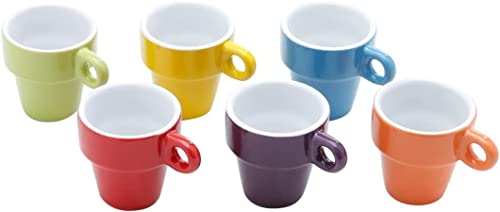 Jogo 6 Xícaras Cerâmica Caneca Café Expresso Coloridas Com Suporte 50ml