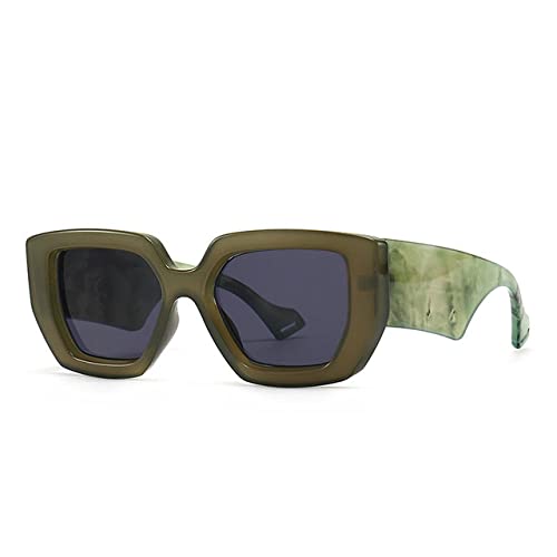 Lunettes de soleil carrées UV400 pour femmes et hommes de couleur vert foncé