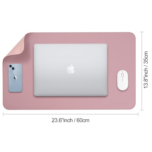 Image of AROPANA Vegan Leather Desk Mat | Large Reversible Mouse Pad & Computer Table Protector | Dual-Side Waterproof Extended Laptop Pad with Edge-Stitched Design (60x35CM, Purple and Pink)