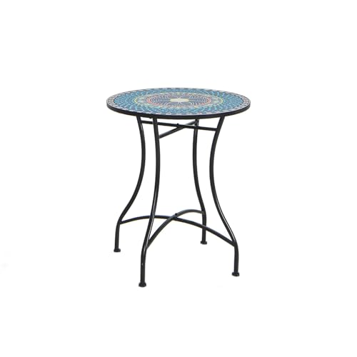 GIANTEX Table d'appoint avec plateau en mosaïque en carreaux de céramique, table de bistrot avec pieds incurvés en métal, capacité de 50 kg, table basse...