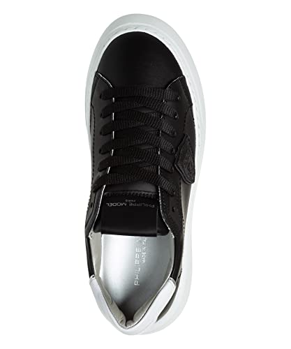 Image of Philippe Model Temple Sneakers in Black Leather with White Heel Tab