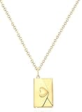 PRIMATORIA Envelope Love Letter Heart Necklace for Women Stainless Steel Love You Secret Gift Message Engraved Locket Jewelry Pendant for Couples and Family (Gold)
