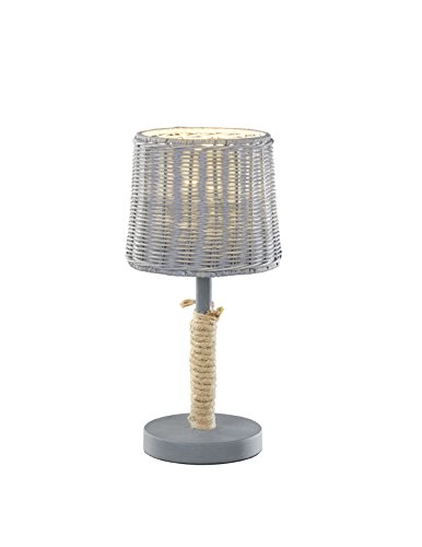 TRIO, Lampe de table, Rotin 1xE14, max.40,0 W Maillage rotin, Gris, Corps: metal, Gris Ø:18,0cm, H:40,0cm IP20,Interrupteur de cordon