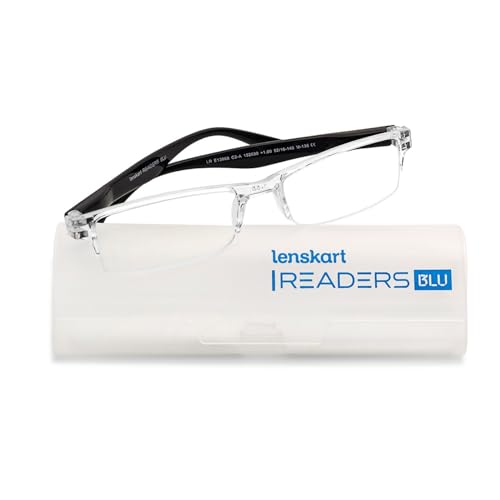 Image of Lenskart Reading Glasses | Men & Women | Transparent Rectangular Half Rim | + 1.25 Power | Blue Light Blocking Glasses
