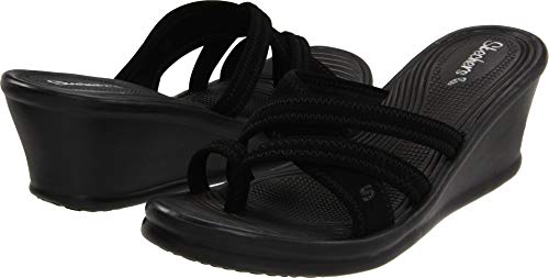 Skechers Cali Women's Rumblers-Beautiful People Wedge Sandal,Black,6 M US
