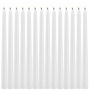 Parnoo 1228 White Taper Candles - Set Of 28 Dripless Candles - 12 Inch Tall, 3/4 Inch Thick - 10 Hour Clean Burning cover