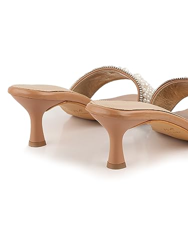 Image of AXIUM Pearl Embellished Beige Heels, 2.5-Inch