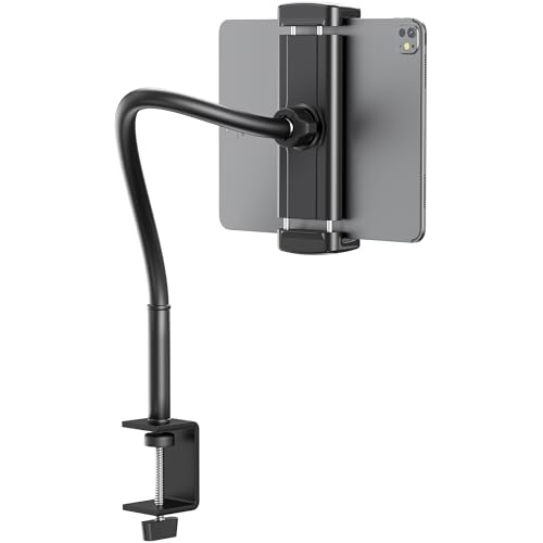 TeQable Tablet Stand for Desk, Gooseneck iPad Holder Clamp Mount, 360° Adjustable Arm Mount for iPad Pro/Air/Mini, Kindle Fire, Galaxy Tabs, 4.7'-13.5' Tablets, for Kitchen, Work, Video Call, Bed