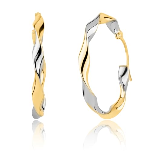 10k Two-Tone Gold Hoop in White & Yellow | Hypoallergenic & Real Gold Hoops by MAX + STONE