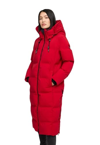 MARIKOO Damen Wintermantel (XS-5XL) - gesteppt, abnehmbare Kapuze, winddicht - N102 - DeepRed Größe XL - Gr.XL