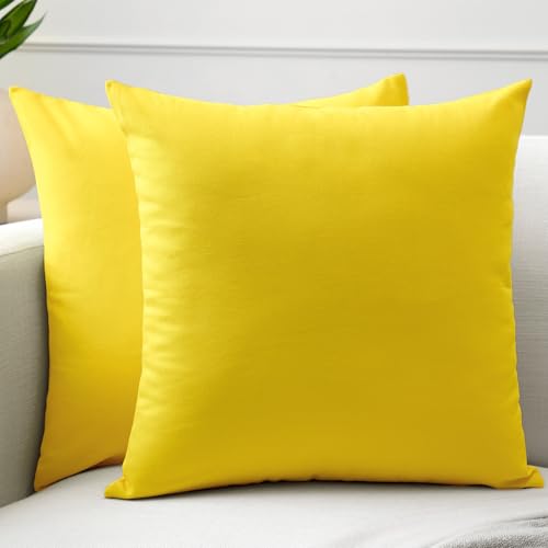 Encasa XO Throw Pillow Covers 16x16 in Set of 2 Sunbeam Yellow | No Inserts | Cotton Pillow Covers for Living Room, Bed, Sofa, Couch | Decorative Cush