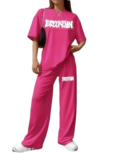 Image of My Swag Womens Co-Ords Set Casual T Shirt & Trouser Loose-Fit Printed Pajama Set for Women & Girls