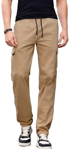 Mens Cargo Sweatpants - Drawstring Casual Hiking Pants Joggers Athletic Trousers Cotton Loose Straight Pants for Men2