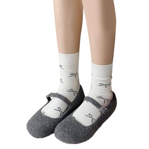 Fashionable Sweet Girl's Bowknot Pattern Ankle Socks Soft Cotton Casual Footwear Ribbed Middle Calf Socks For Daily Wear Scho