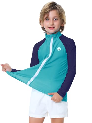Image of AOBUTE Unisex Kids Zipper Rash Guard Boys UPF 50+ UV Protection Sun Shirt with Thumb Hole 3-12 Years