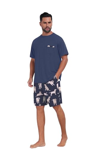 Image of Mens Pajamas Set Lightweight Summer Pjs Sleepwear Soft Comfy Short Sleeve Loungewear With Pocket (S-4X)