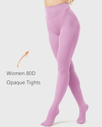 Image of DUCMODA Womens 80 Denier Opaque Tights, Women's Soft Solid Color Footed Pantyhose, High Waist Stocking with 30+ Colors