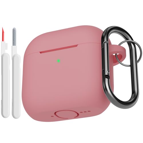 KOKOKA Custodia Case Compatibile con AirPods 4 2024 con Kit di Pulizia, Case Cover Protettiva in Morbido Silicone per AirPods 4ª Generazione con Moschettone, LED Anteriore Visibile, Bean Pink