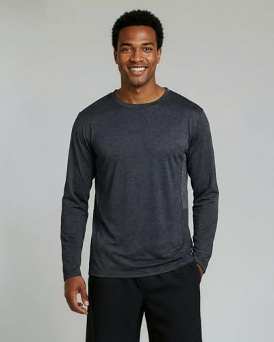 Real Essentials 4 Pack: Mens Long Sleeve Dry Fit T Shirts Hiking Fishing Workout Gym Work Sun UPF 50 Wicking Running Tee