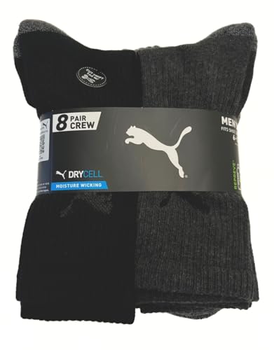 PUMA Men's Crew Socks, 8 pair, Fits Shoe Sizes 6-12, Black2