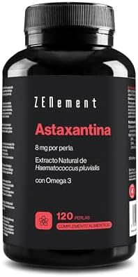 Astaxantina, 80 mg de microalga Haematococcus Pluvialis que aporta 8 mg de Astaxantina por Cápsula Blanda - 10% de Astaxantina Pura - 120 Cápsulas Blandas de Gelatina - con Omega 3 - Zenement