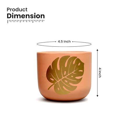 Image of Urban Plant Monstera Muse Handcrafted Terracotta Planter | Monstera Leaf Design | Indoor Clay Pot for Living Room | Artisan Decorative Flower Pot | Drainage Hole | 4.5 Inch