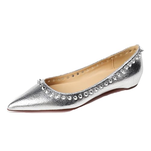 Women's Rivets Pointed Toe Ballet Flats Shoes Fashion Studded Comfortable Slip On Shallow Mouth Dress Shoes Casual Formal Wedding Ballerina Shoes