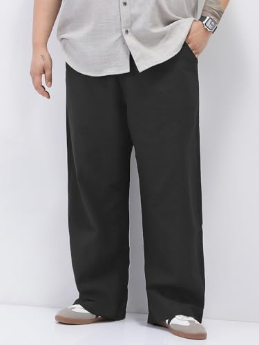 Image of Urbano Plus Men's Loose Fit Solid Linen Blend Trousers Non-Stretchable