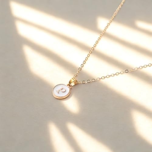Image of Giftana Alphabet Locket with Chain, White Enamel Letter A-Z Pendant Necklace for Girls, Personalized Initial Name Gold Plated Pendant Necklace Gift for Girlfriend, Valentines Day Gifts for Woman