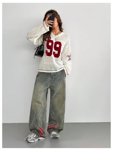 Image of Verdusa Women's Y2k Crochet Tops Jersey Shirts Graphic Going Out Summer Outfits Oversized Streetwear