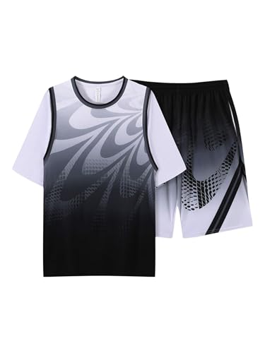 Kids Boys Girls Print Short Sleeve Jersey Sport Shirts With Shorts Set Basketball Training Uniform Kit