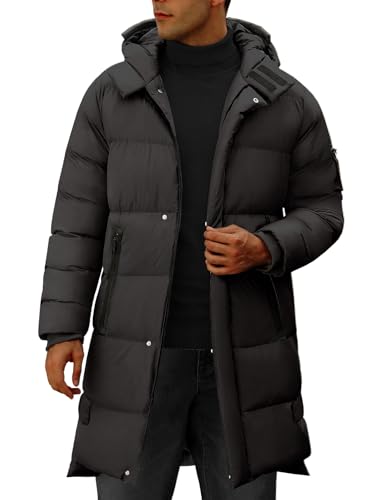 Yuson Gir Abrigo Hombre Chaqueta Largo Hombre Invierno Ligero y Resistente Agua Parka Grueso Cazadora con Capucha Cálido Acolchado Abrigos Cremallera Viento Coat Chaquetón(Gris oscuro, L)