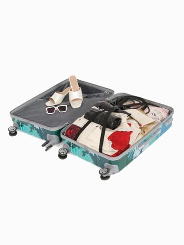 Image of Teakwood World Small 65 cm Check in Size Trolley Bag Polycarbonate 360 Degree 8 Wheels Luggage Bag with TSA Lock, Adjustable Handle Trolley Bags for Travel, Suitcase for Travel | Wave Green