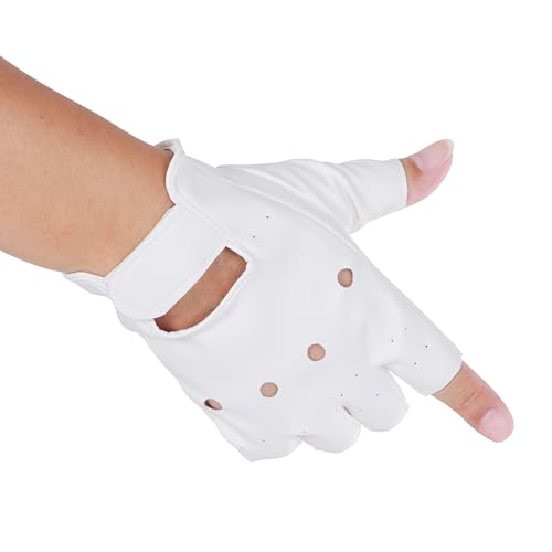 Men Fingerless PU Leather Gloves Driving Steampunk Gothic Half Finger Mittens Motorcycle Glove Outdoor Sport Costume (White One Size)