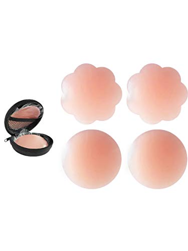 Foto de Kaei&Shi Fundas para pezones para mujer, 2 pares de pasta de silicona reutilizables, cubiertas adhesivas invisibles para pezones, color rosa, talla única, Rosado (imagen 2)