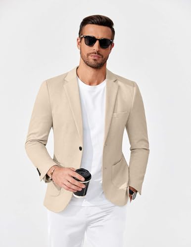 Image of COOFANDY Men's Casual Knit Blazer Slim Fit Lightweight Sport Coat Stretch Two Button Suit Jacket