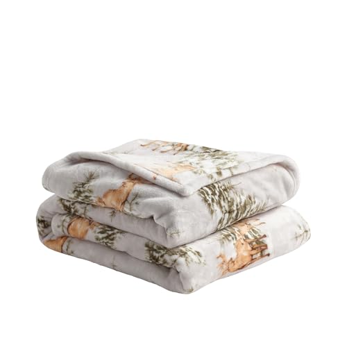 home&you - Manta polar Hivros estampada, 150 x 200 cm, 300 g/m², de 100% poliéster, suave, mullida, cálida, para sofá, cama, salón, dormitorio, colcha, manta, decoración navideña - beige claro