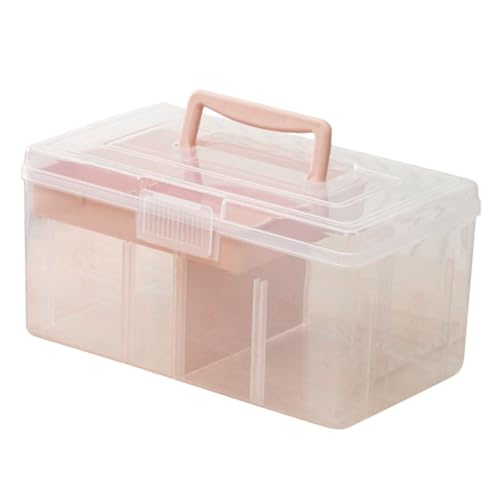 Boîte de rangement loisirs créatifs rose double couche en PP - 2