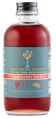Precision Syrups Small Batch Infused Rich Syrup – Cranberry Santé (4 Fl Oz) | All-Natural, No Preservatives | Cranberry, Orange & Chamomile Syrup for Cocktails, Coffee, Tea & Desserts