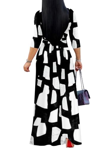 Image of Yajedo Womens Casual Summer Maxi Dress Plus Size Sexy Wrap V Neck 3 /4 Sleeve Sundress with Pockets