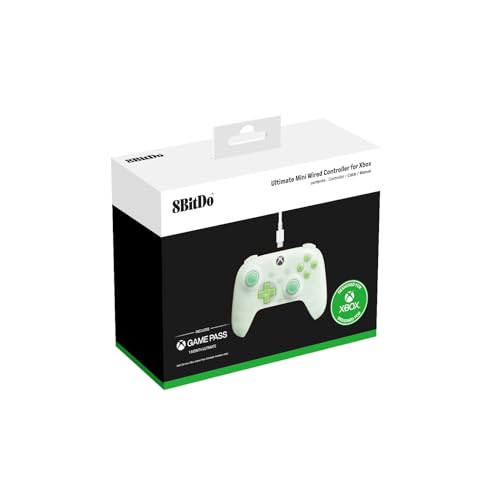 Image of 8Bitdo Ultimate Mini Wired Controller for Xbox with RGB Lighting Fire Ring, Hall Effect Joysticks and Triggers, for Xbox Series X|S, Xbox One, Windows 10 /11 - Officially Licensed (Translucent Green)