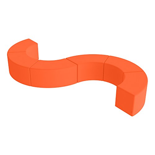Image of Sprogs 18 inch H Structured S-Curve Stool -Flexible Modular Collaborative Soft Seating for Office, Home, Lounge and School Classrooms with Durable Frame & Set of 2 inch Legs Add-on - Orange