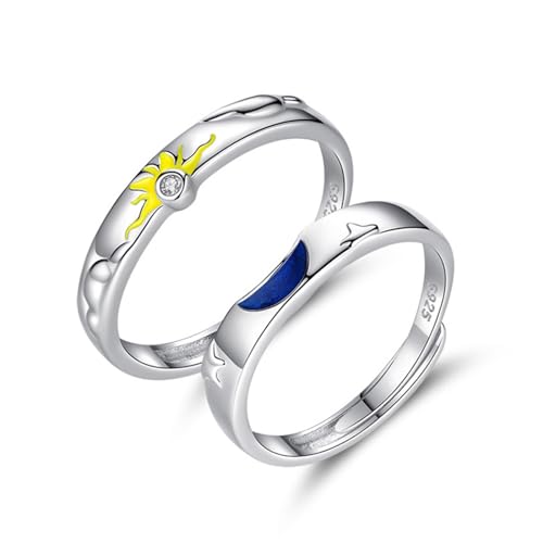 Image of Sun and Moon Couple Rings Set Adjustable Rings Black White Couple Rings for Girlfriend and Boyfriend Valentine's Day Gift Jewelry