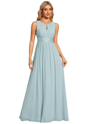 Image of Ever-Pretty Women's Chiffon Sleeveles Summer Formal Wedding Guest Dresses Ruched A Line Hollow Out Crew Neck Bridesmaid Dress