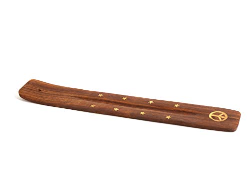 Wooden Incense Holder For Sticks With Inlays Of Brass Peace 10 Inches Long #TOP3
