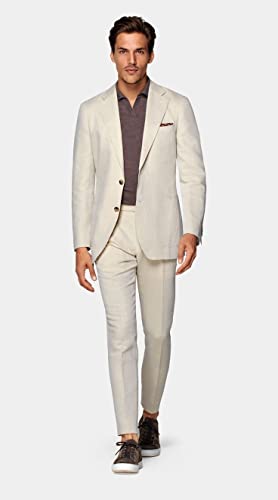 Men Off-White Notch Lapel Two Button Blazer Casual Grooms Tuxedo Prom Wedding 2 Pieces Suit Jacket Pants2
