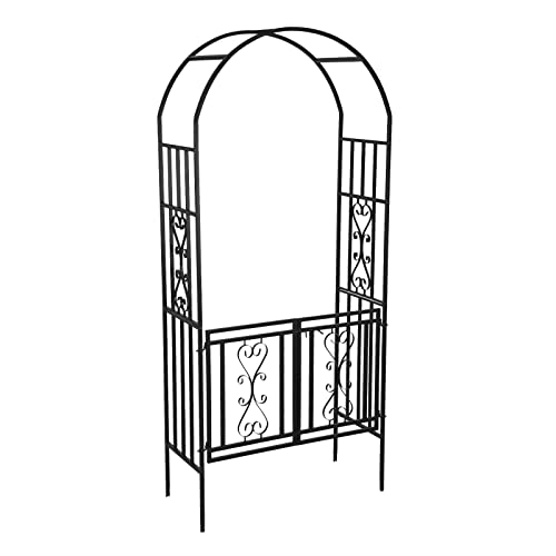 SCENDOR Heavy-Duty Arch with Gate, Iron Arbor Trellis Arbor Archway for Climbing Plants Roses Vines Support Rack, Outdoor Lawn Backyard Patio Wedding Party Ceremony Decoration
